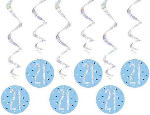 Glitz Blue 21 Birthday Swirl Dec 6pk 32'' L
