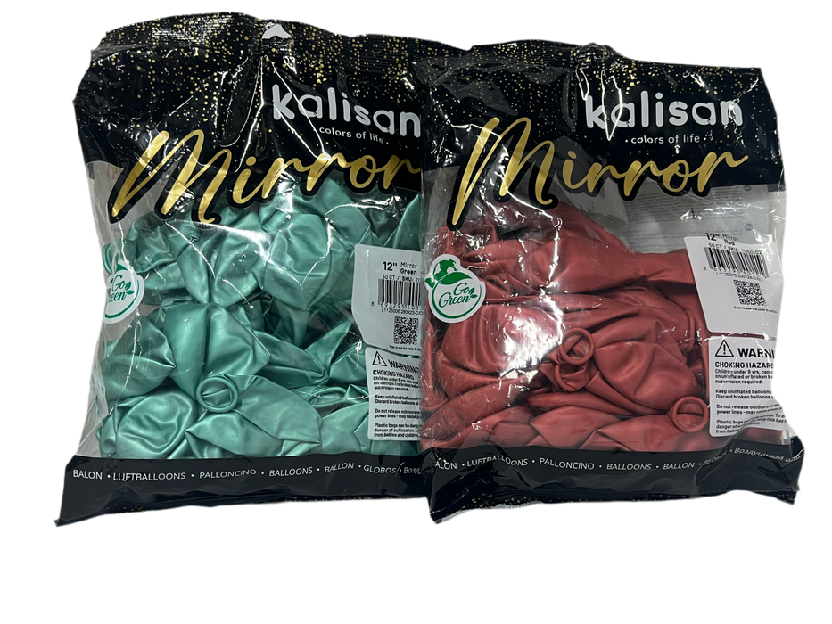 2 x Bags of 12” Mirror Balloons (1 Red, 1 Green)