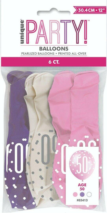 Pink Glitz 50th Birthday Latex Balloons 6pk