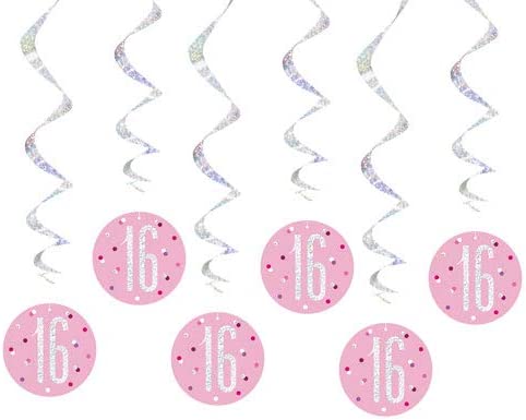 Glitz Pink 16 Birthday Swirl Dec 6pk 32'' L