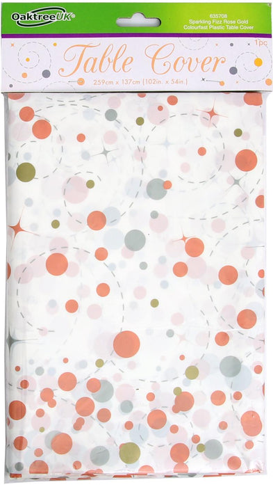 Sparkling Fizz Rose Gold Colourfast Plastic Table Cover 137cm x 2.6m 1pc