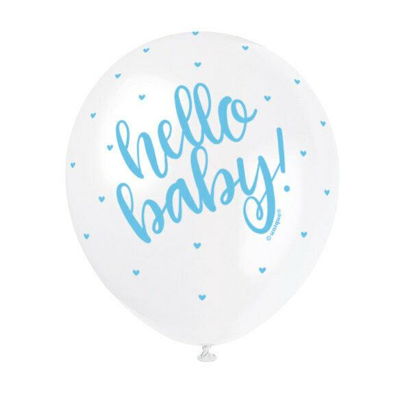 Hello Baby' Latex Balloons In Blue - 5 Pack