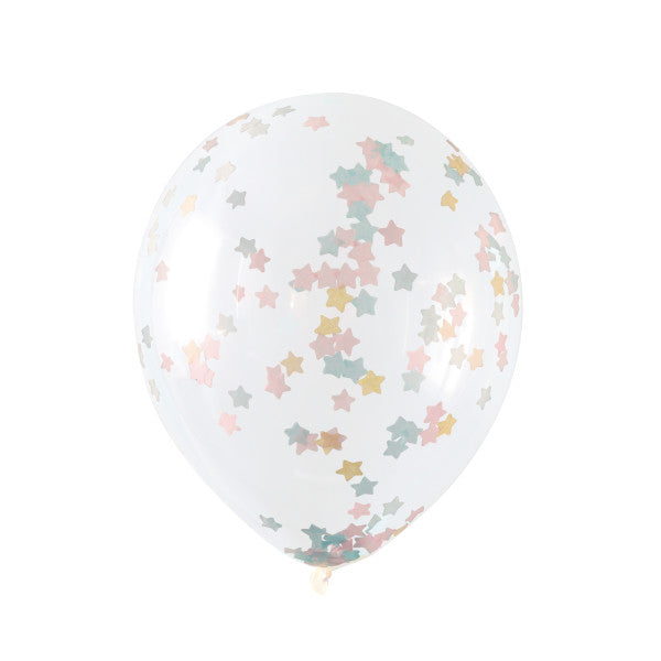 Clear Latex Balloons With Pink, Blue & Gold Star Confetti 16'', 5Ct