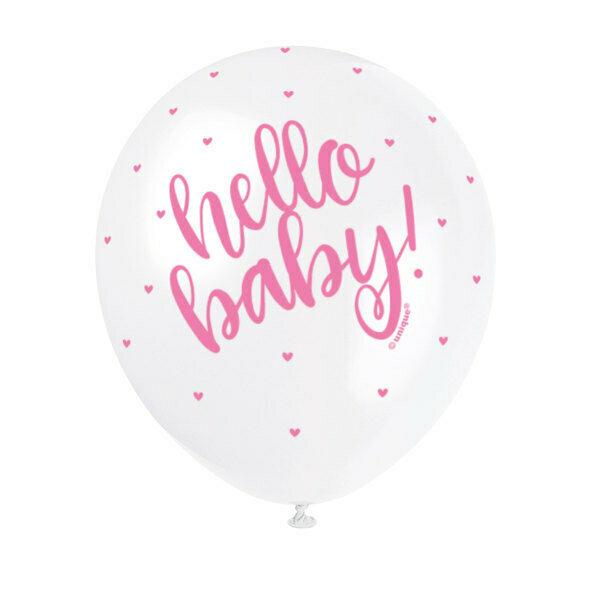 Hello Baby' Latex Balloons In Pink - 5 Pack