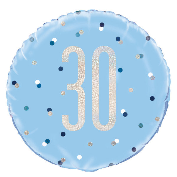 18'' Glitz Blue & Silver Round Foil Balloon 30