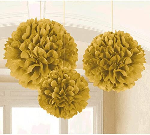 Gold Fluffy Tissue Paper Decoration Asst 3pk