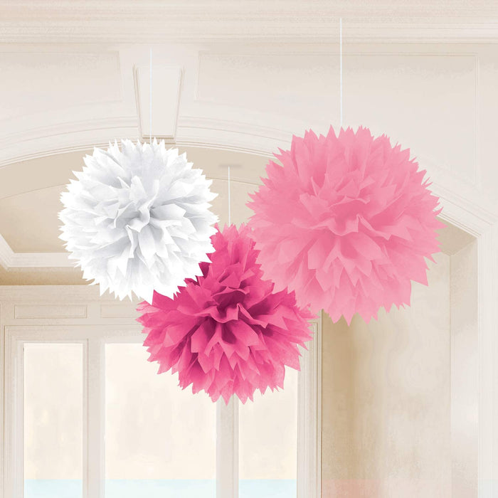 Pink Fluffy Tissue Decorations 40.6Cm 3pk