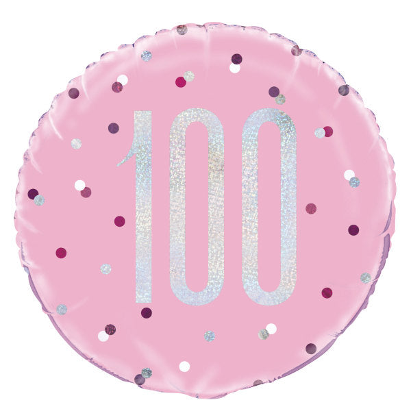 Birthday Pink Glitz Number 100 Round Foil Balloon 18'' Age 100