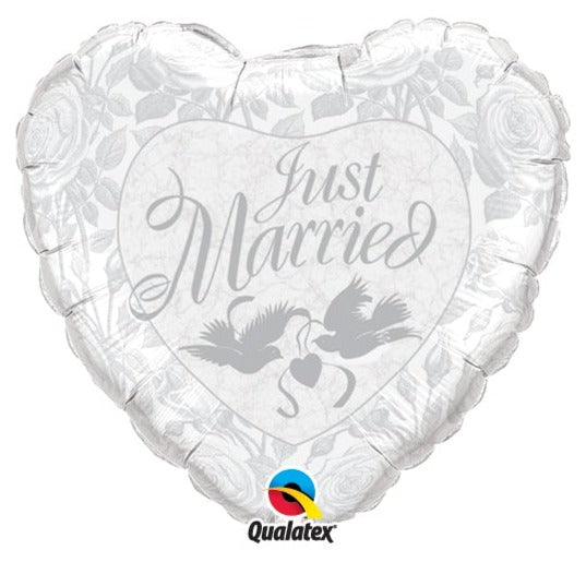 36''Heart Just Married Prl White& Silver