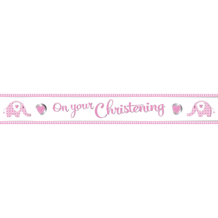 Christening Pink Elephant Foil Banner 9Ft