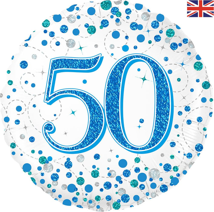 Oaktree UK Foil Balloons 50th Birthday Blue Sparkling Fizz 18" Foil Balloon