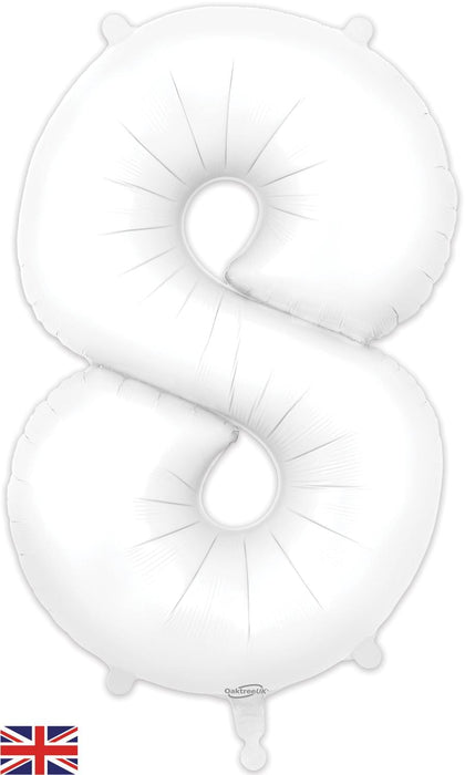 Oaktree UK Foil Balloons White Number 8 34"