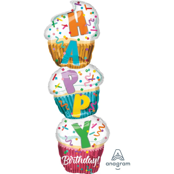 Stacked Cupcake Supershape Foil Balloon 13''/33Cm W X 41''/104Cm H