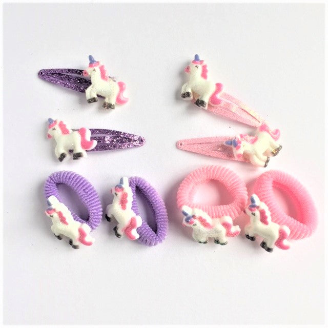 Glittery Unicorn Hair Clips And Hair Bands Set 4Pc