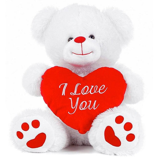 I Love You Plush White Teddy Bear with Red Heart