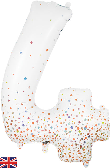 34" Number 4 Sparkling Fizz Holographic Rose Gold