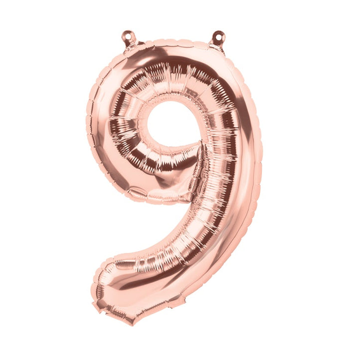 16'' Foil Number 9 - Rose Gold Packaged Air Fill