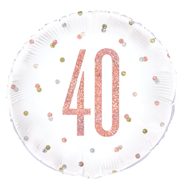 Birthday Rose Gold Glitz Number 40 Round Foil Balloon 18''