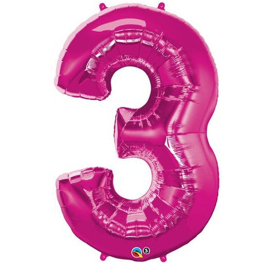 34'' Shape Foil Number 3 - Magenta (Qualatex)