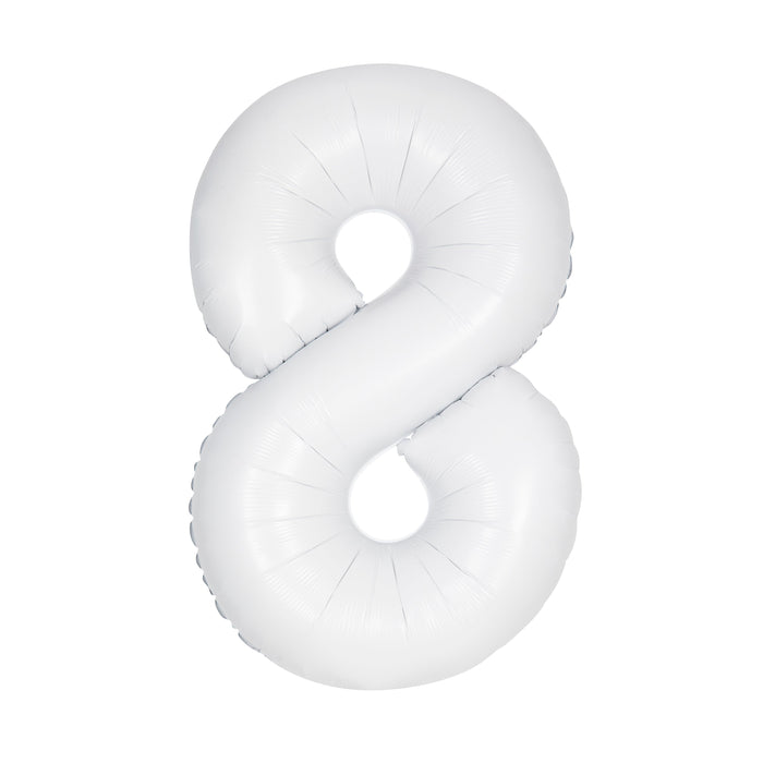 34" White Number 8 Foil Balloon