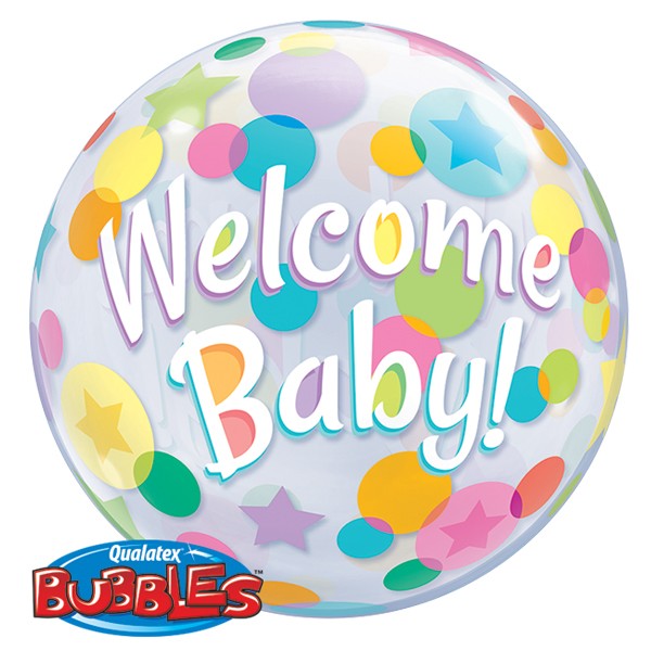 22'' Single Bubble Welcome Baby Colourful Dots
