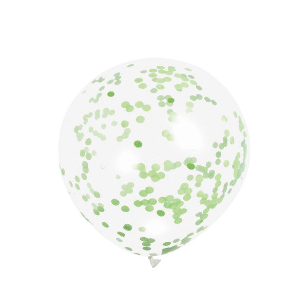 Clear Latex Balloons With Lime Green Confetti 12'', 6Ct