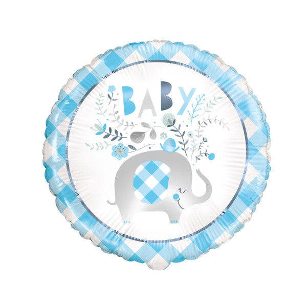 Blue Floral Elephant Round Foil Balloon 18''