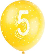 12'' Pearlised Latex Assorted Number 5 Birthday Balloons