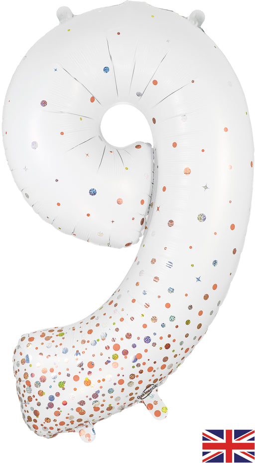 34" Number 9 Sparkling Fizz Holographic Rose Gold