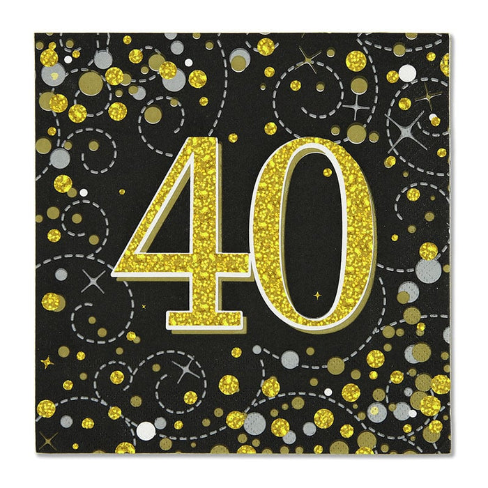 Happy Birthday 40th Sparkling Black/Gold Napkins 16pk