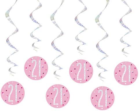 Glitz Pink 21 Birthday Swirl Dec 6pk 32'' L