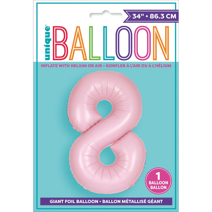 Matte Lovely Pink Number 8 Shaped Foil Balloon 34''