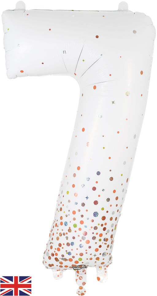 34" Number 7 Sparkling Fizz Holographic Rose Gold