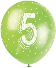 12'' Pearlised Latex Assorted Number 5 Birthday Balloons
