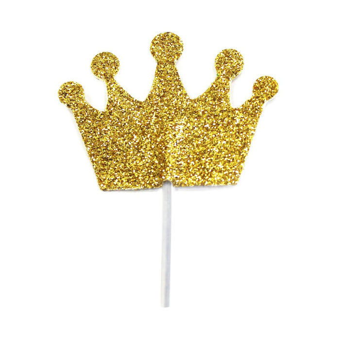 Gold Glitter Party Crown Cake Topper (12pc)