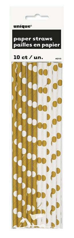 Gold Polka Dot Paper Party Straws 10pk