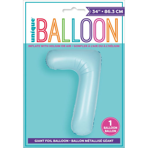 Matte Powder Blue Number 7 Shaped Foil Balloon 34''