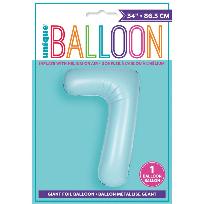Matte Powder Blue Number 7 Shaped Foil Balloon 34''