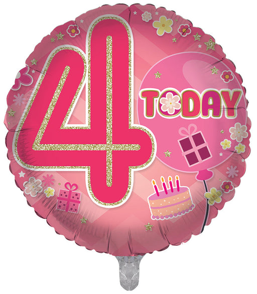 Pink 4th Birthday 18 Inch Foil Balloon
