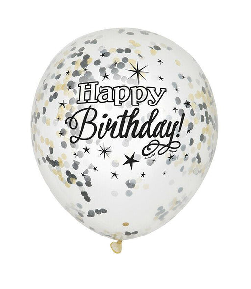 Happy Birthday Confetti Balloons - Silver & Gold 6pk