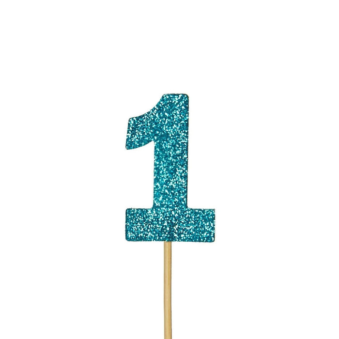 Glitter No. 1 Numeral Cupcake Topper - Blue (12pc)