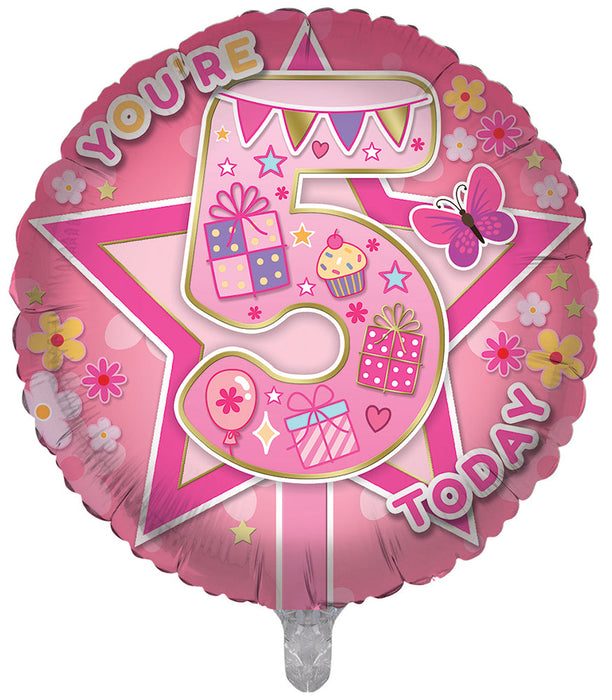 Sweet Stars / Pink 5th Birthday 18 Inch Foil Balloon