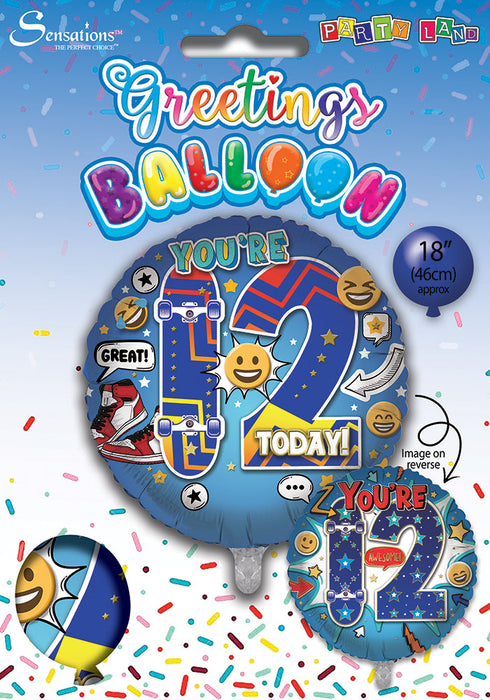 Blue / Skateboard 12th Birthday 18 Inch Foil Balloon
