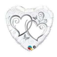 18'' Foil Entwined Hearts Silver Foil Balloon