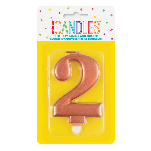 Metallic Rose Gold Number 2 Birthday Candle