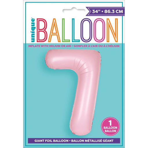Matte Lovely Pink Number 7 Shaped Foil Balloon 34''