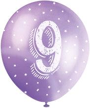 12'' Pearlised Latex Assorted Number 9 Birthday Balloons