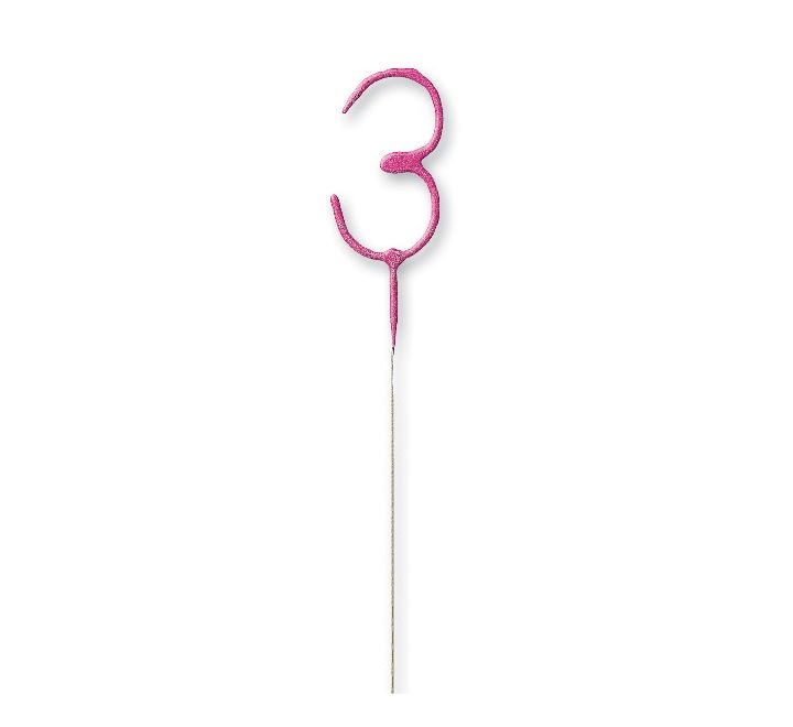 Birthday Pink Glitz Number 3 Sparkler 7"