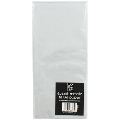Metallic Silver Tissue Paper 4 Sheets Per Pack