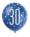 Blue 30th Birthday Balloons, Pack Of 6
